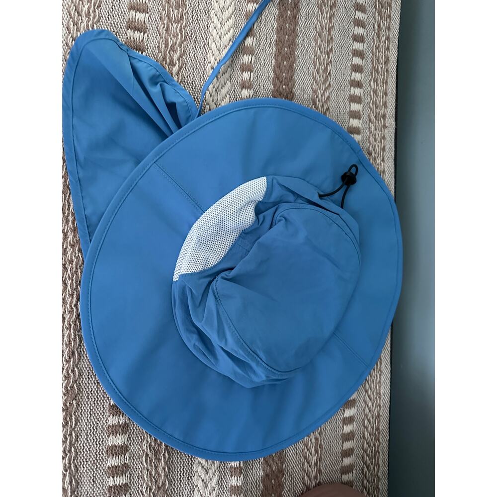 Home Prefer Outdoor Blue Sun Hat Wide Brim Mesh Fishing Hat with Neck Flap